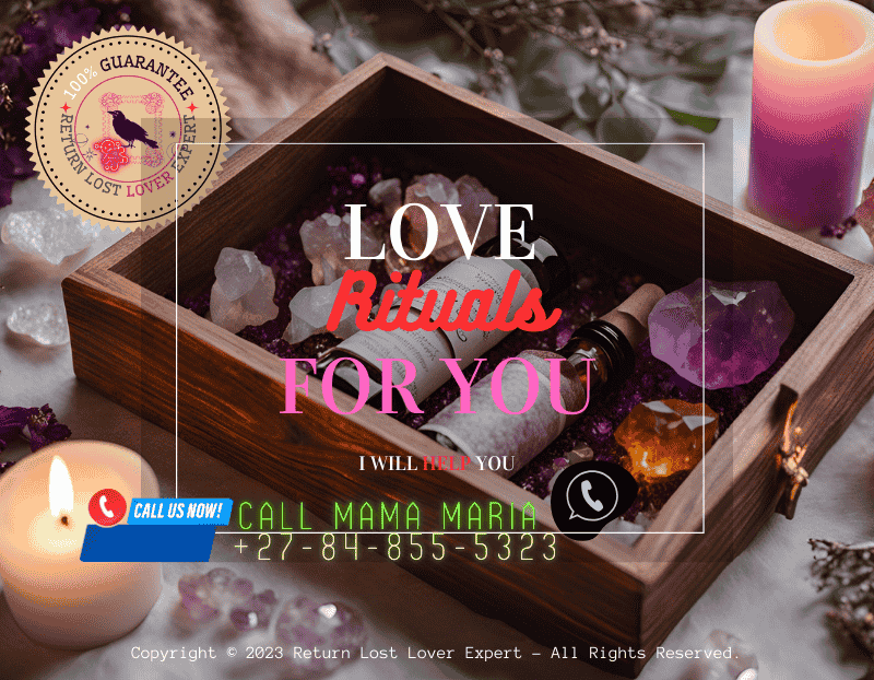 A DIY love spell kit in a decorative box with crystals, oils, and parchment paper.