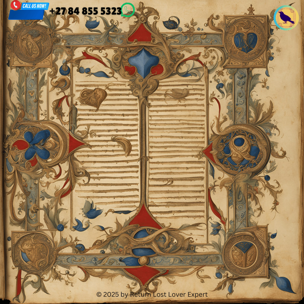 A Renaissance-era manuscript featuring a written love charm, adorned with mystical symbols.