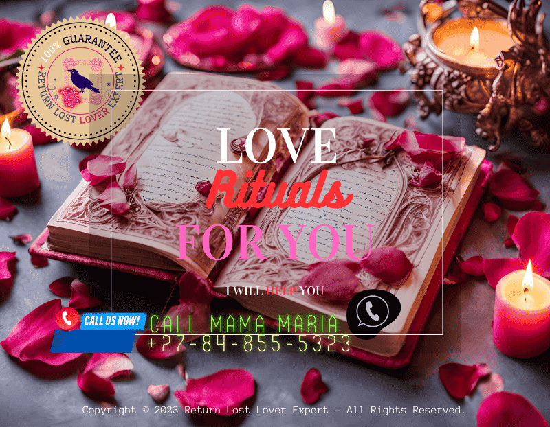 A beautifully decorated love spell journal with pink and red pages surrounded by candles and rose petals. (1)