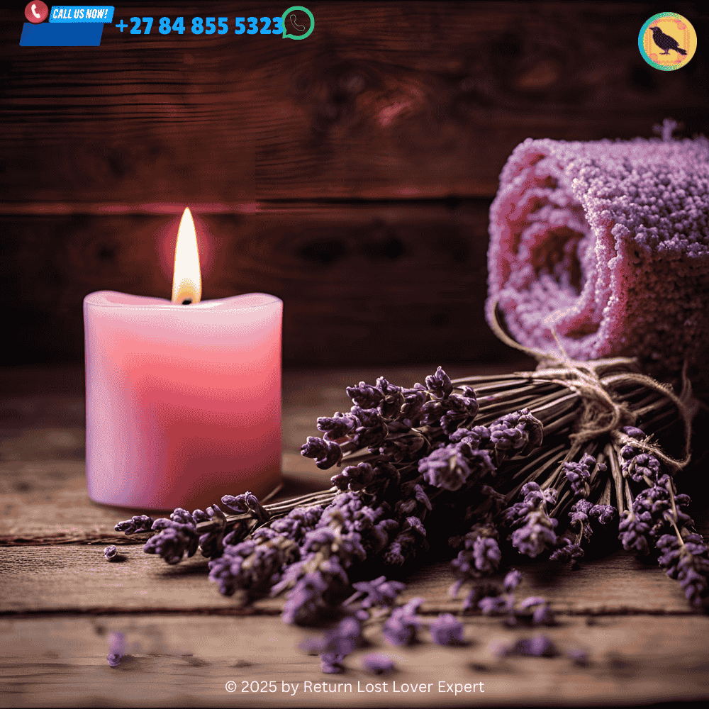 A bundle of dried lavender and a pink candle used in a love spell ritual. (2)