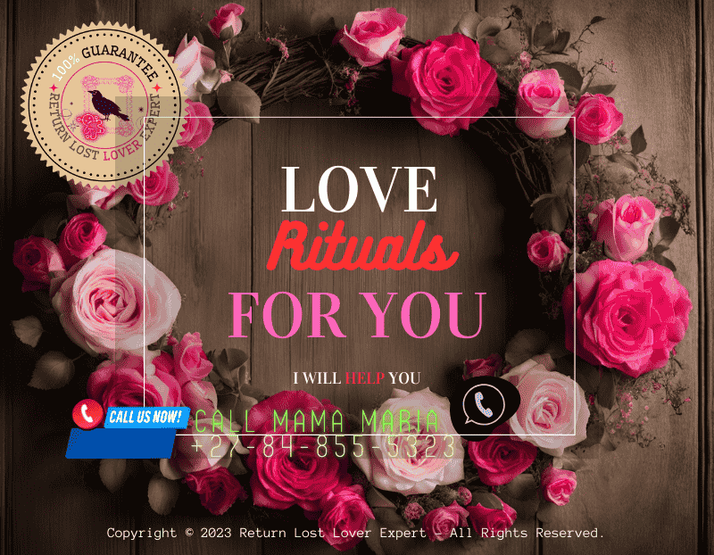 A handmade wreath of roses and pink ribbons for love magic rituals.