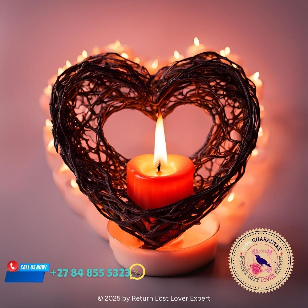 A heart-shaped candle burns brightly, symbolizing the enduring flame of eternal love and the magical allure of love spells (3)