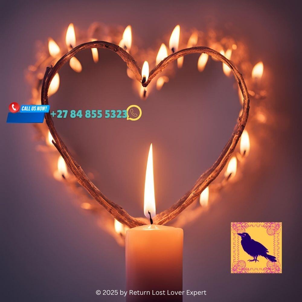 A heart-shaped candle burns brightly, symbolizing the enduring flame of eternal love and the magical allure of love spells