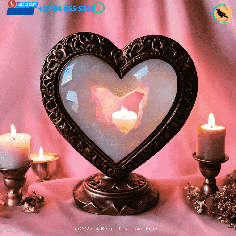 A heart-shaped locket and a piece of red cloth used in a binding love spell for emotional connection.