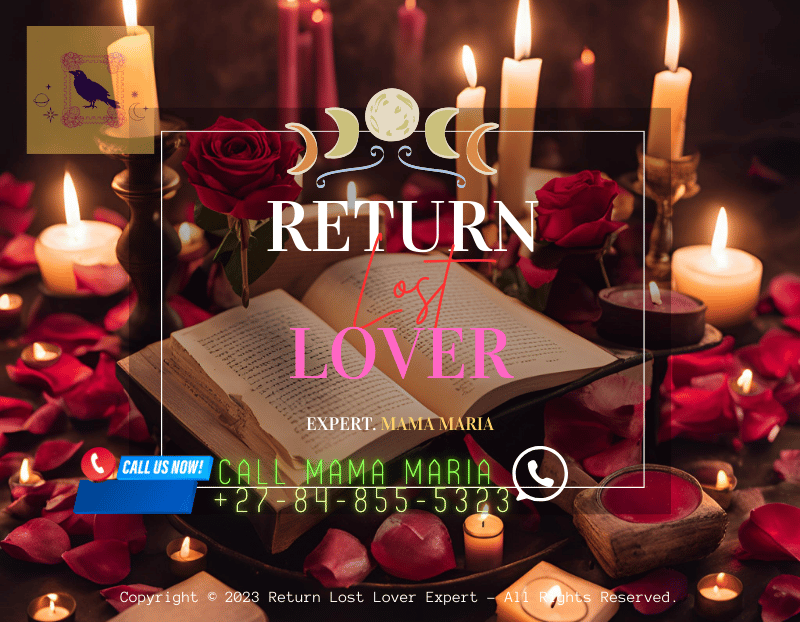 A love spell altar setup with candles, rose petals, a chalice, and a book of spells open to a love incantation symbolises best spells caster in Gauteng South Africa