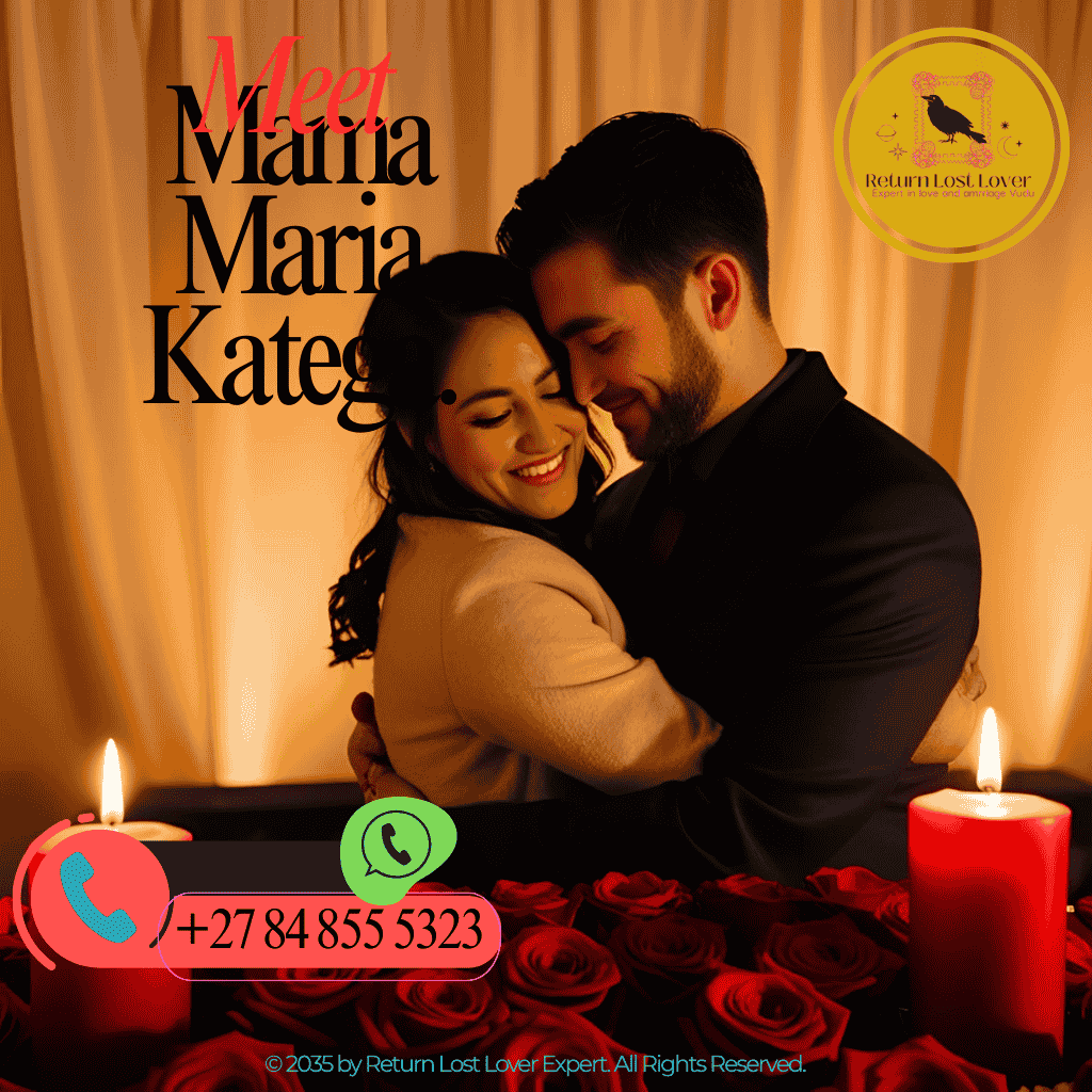A warm, intimate scene of a couple embracing tightly, their faces illuminated by soft, golden candlelight. The background is adorned with red roses scattered around a small altar, where two lit red candles flicker gently.