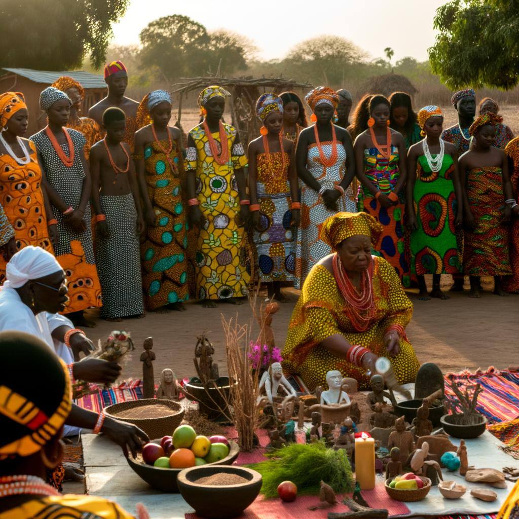 A ceremonial offering to the ancestors in an African village, asking for blessings in love and relationships