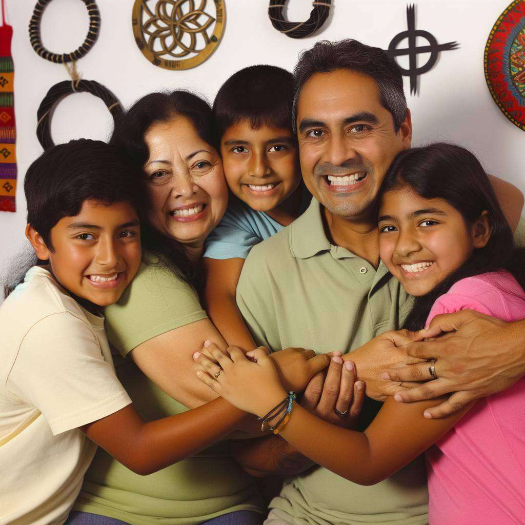 A happy family embracing each other, representing the success of rituals and spells in preventing deportation and keeping loved ones together