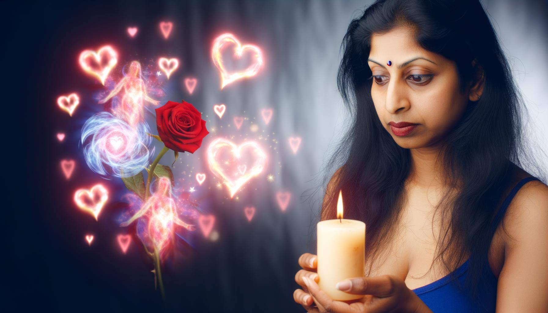 A practitioner holding a lit candle with a thoughtful expression, reflecting on the importance of consent and respect for free will when casting love spells.