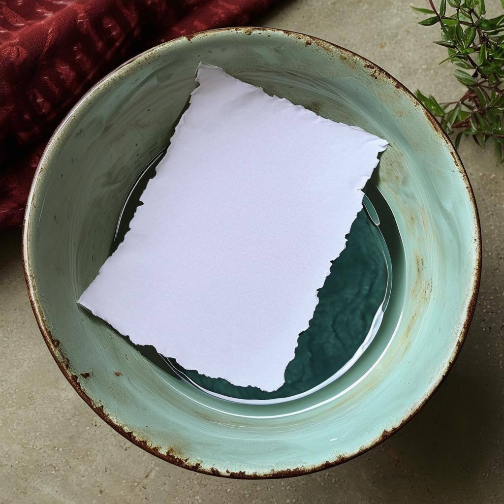 An image of a bowl of water with a piece of paper submerged, symbolizing the release of blockages during a love uncrossing spell