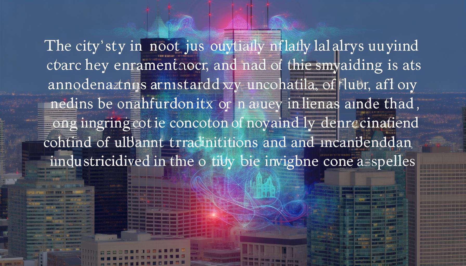 An image of a diverse and vibrant cityscape in Toronto, with various mystical symbols and energies interwoven throughout the scene-1