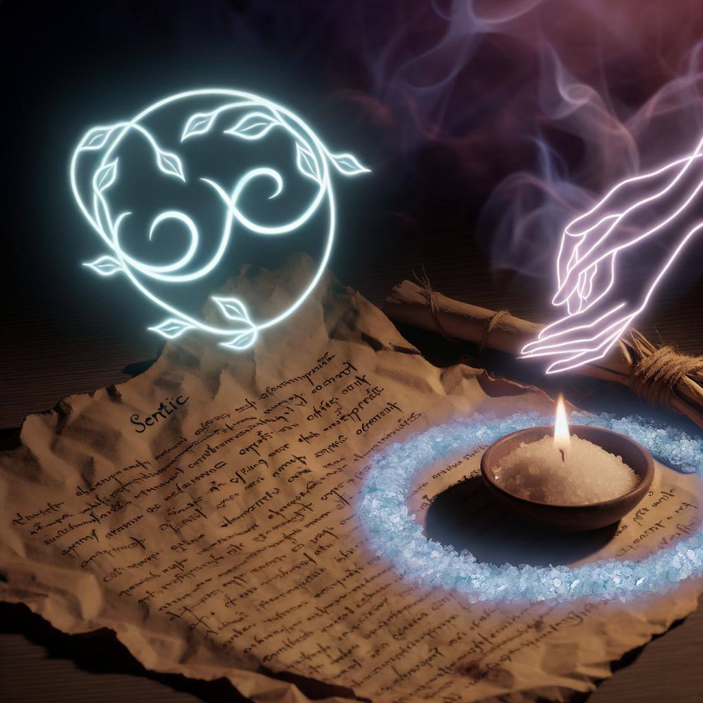 An image of a mystical love spell being cast, with elements of consent and manipulation intertwined