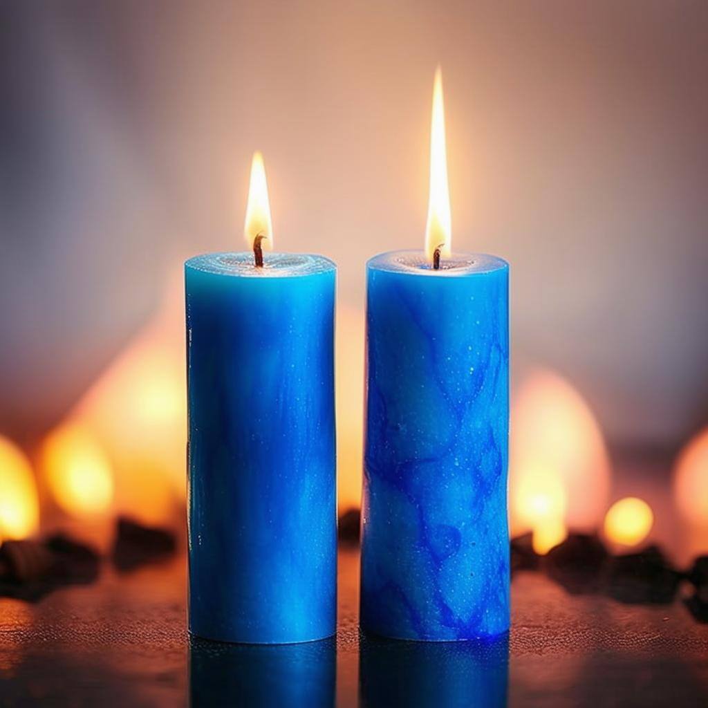 An image of two blue candles burning side by side in a spiritual ritual for twin flame connection-1