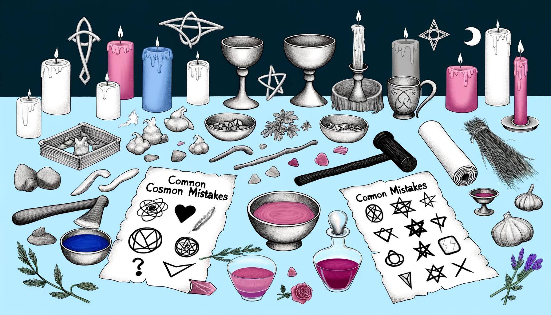 Common mistakes in love spell casting, depicting tools and ingredients used in rituals-1