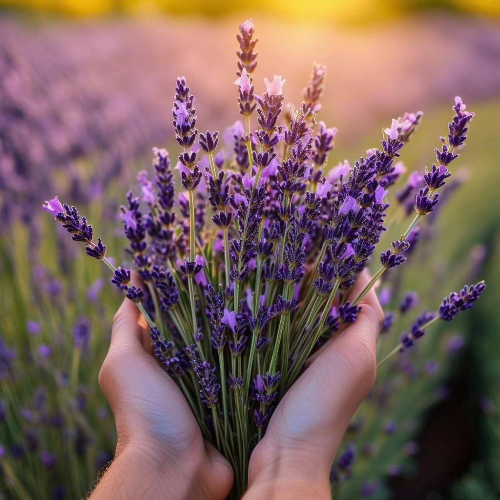 Hand harvesting fresh lavender for a love spell under the sunlight