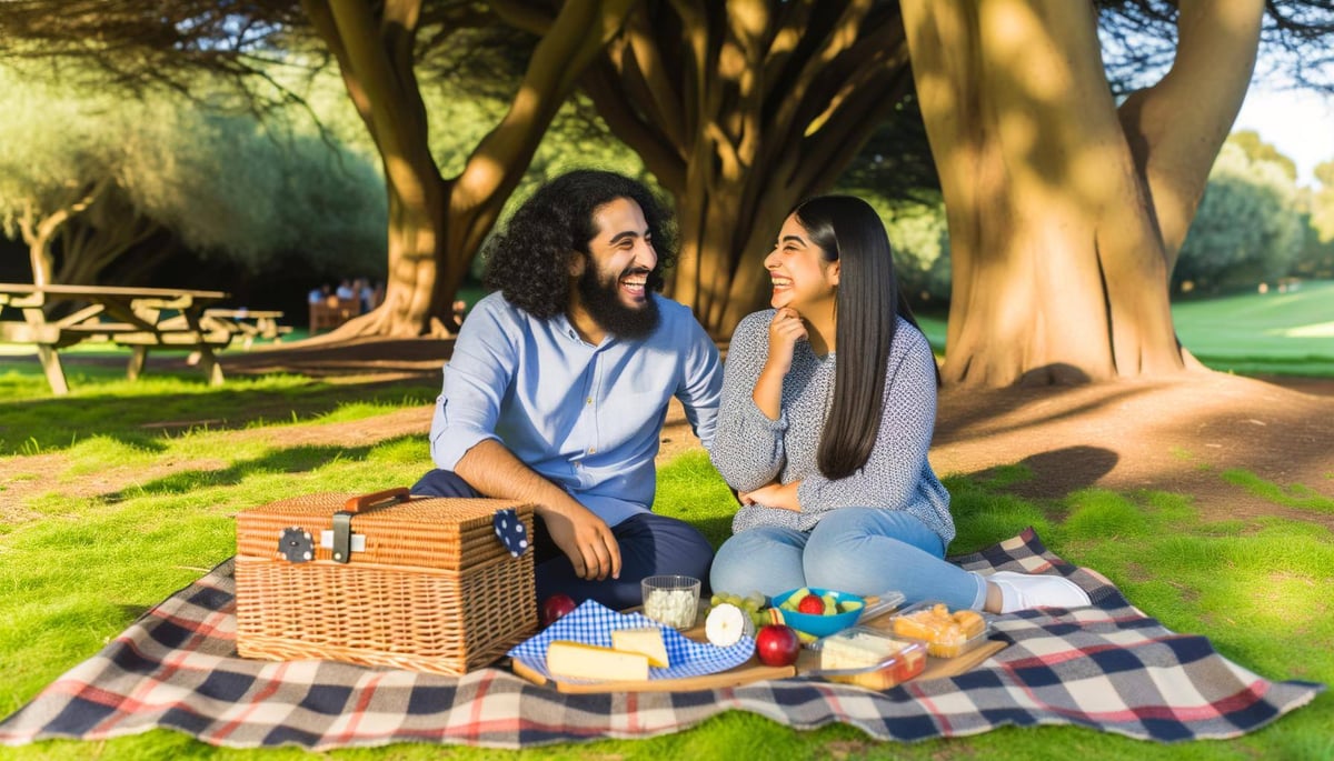 Happy couple enjoying a picnic in the park Building strong relationships through quality time and connection-2