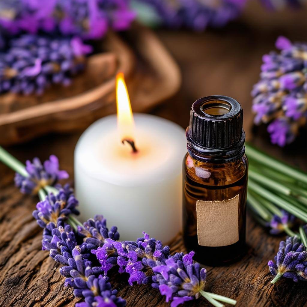 Lavender and sage burning near a candle, representing the cleansing of negative energy in a healing spell.