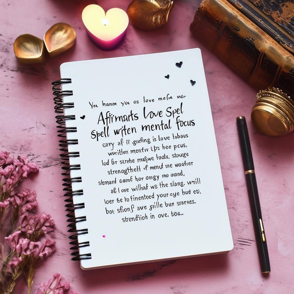 Notebook with affirmations written to strengthen mental focus for a love spell-1