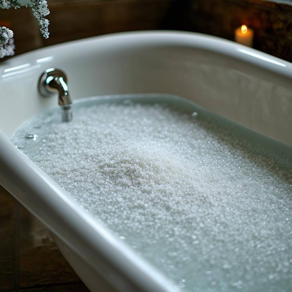 Salt Bath Preparation A serene bathtub filled with water and sprinkled with sea salt, ready for a purification bath