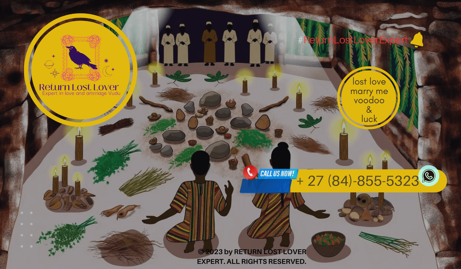 An image of a traditional African muthi ritual being performed to reunite lost lovers, with herbs, roots, and candles creating a sacred space-1