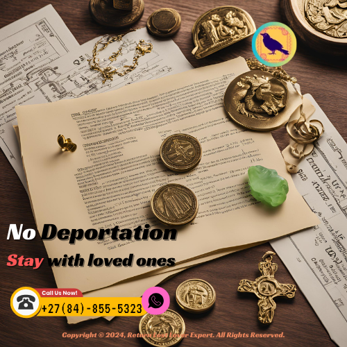 Legal documents and a lucky charm placed together, representing the combination of legal processes and spiritual protection in preventing deportation.