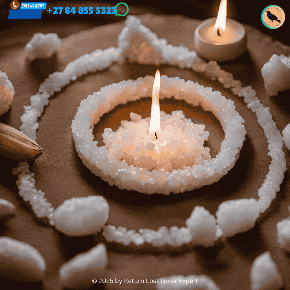 Salt sprinkled in a circle around a sacred space to purify the energy before a love spell.