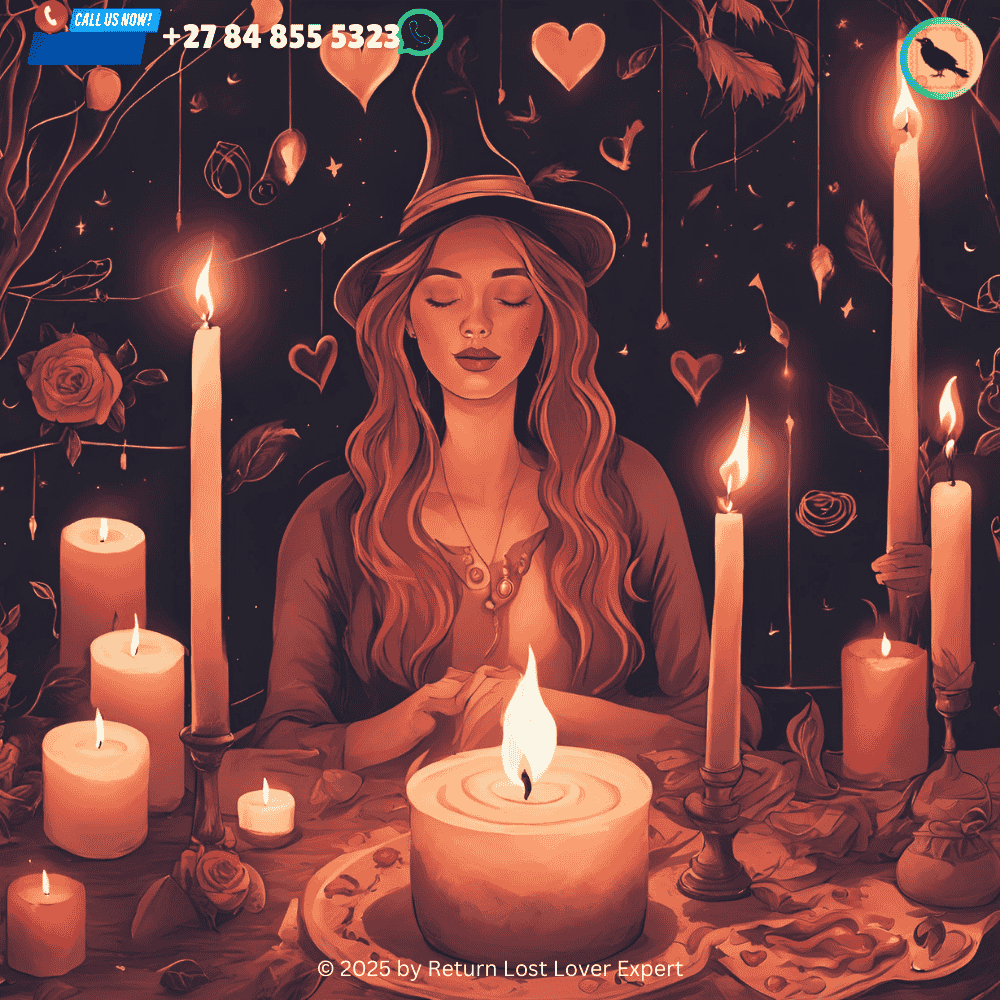 A woman meditating in a peaceful setting, visualizing her love spell intentions.
